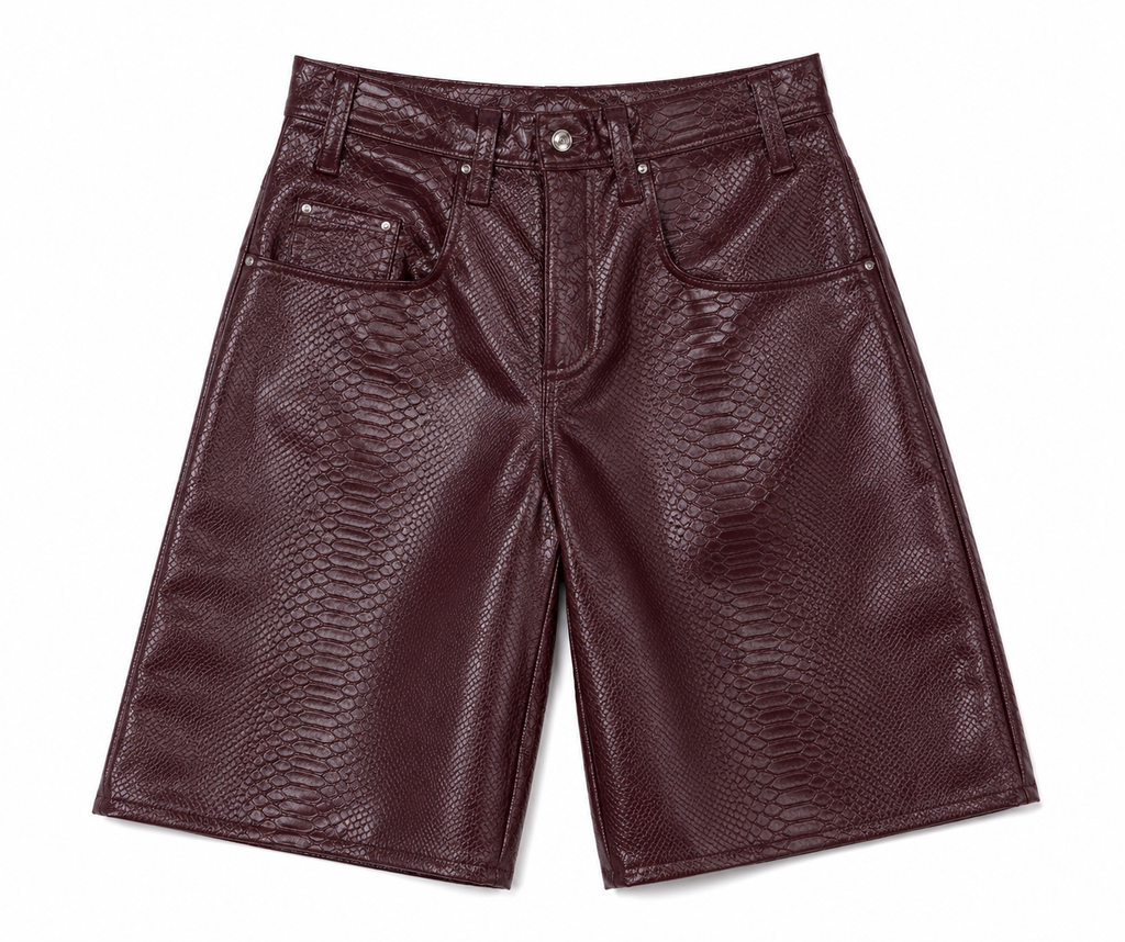 Burgundy Leather Shorts