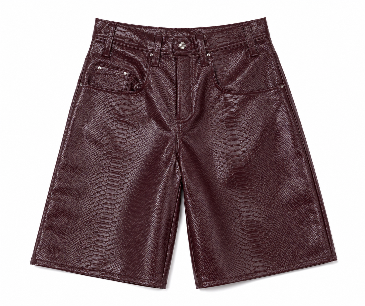 Burgundy Leather Shorts