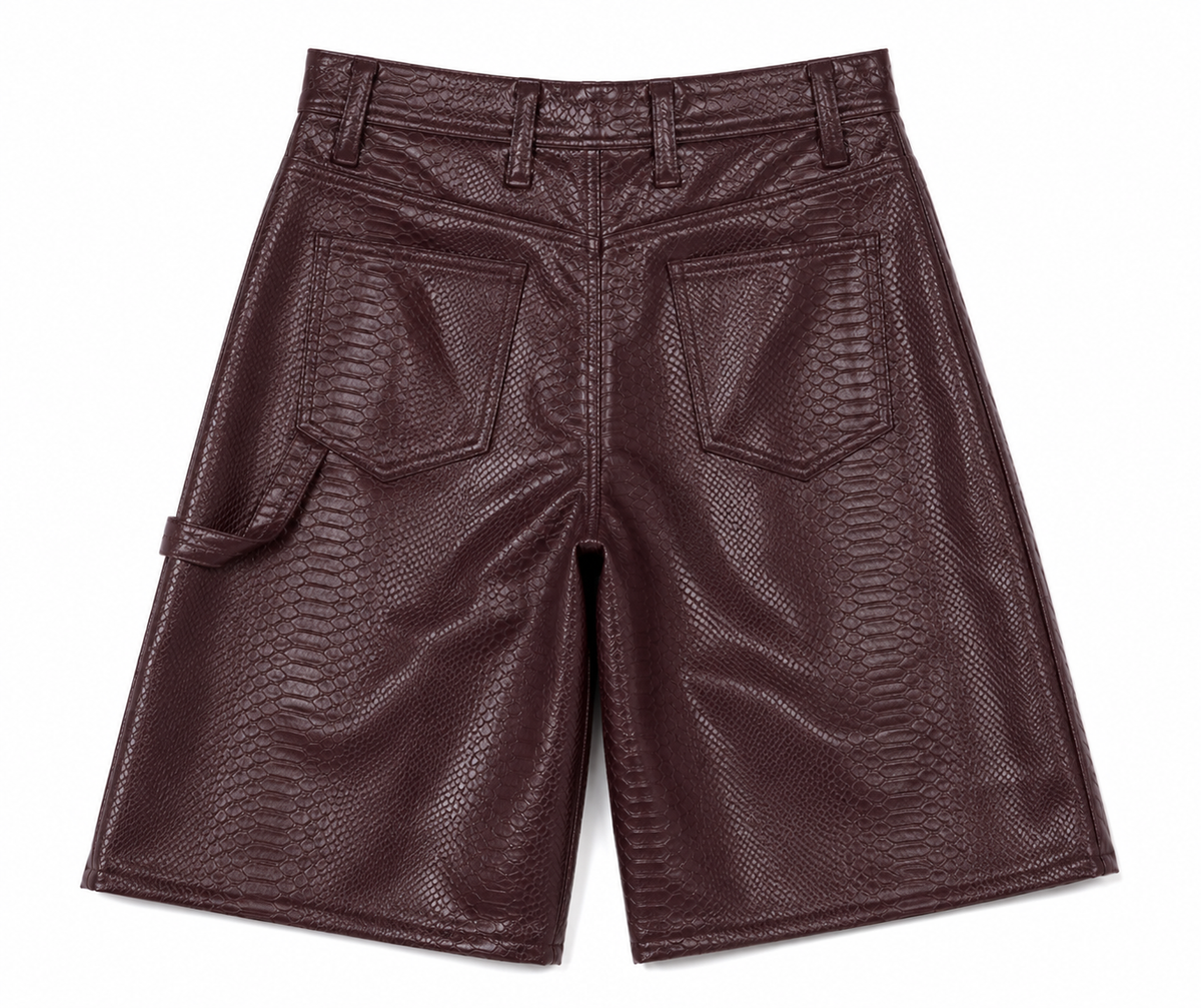 Burgundy Leather Shorts
